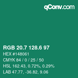 カラーコード: RGB 20.7 128.6 97 | qconv.com