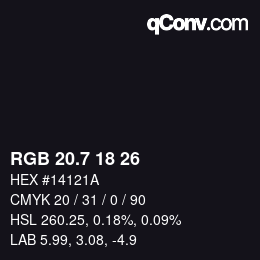 カラーコード: RGB 20.7 18 26 | qconv.com