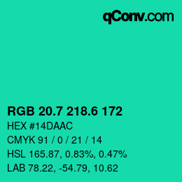カラーコード: RGB 20.7 218.6 172 | qconv.com