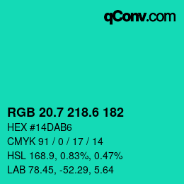 カラーコード: RGB 20.7 218.6 182 | qconv.com