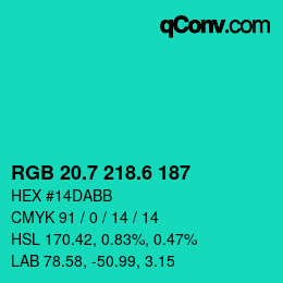 カラーコード: RGB 20.7 218.6 187 | qconv.com