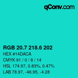 カラーコード: RGB 20.7 218.6 202 | qconv.com