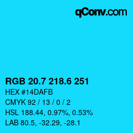 カラーコード: RGB 20.7 218.6 251 | qconv.com
