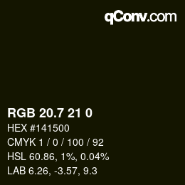 カラーコード: RGB 20.7 21 0 | qconv.com