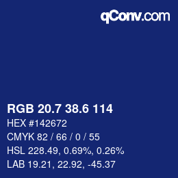 カラーコード: RGB 20.7 38.6 114 | qconv.com