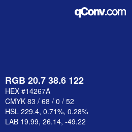 カラーコード: RGB 20.7 38.6 122 | qconv.com
