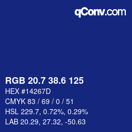 カラーコード: RGB 20.7 38.6 125 | qconv.com