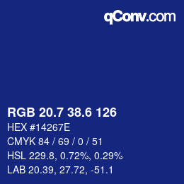 カラーコード: RGB 20.7 38.6 126 | qconv.com