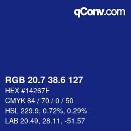 カラーコード: RGB 20.7 38.6 127 | qconv.com