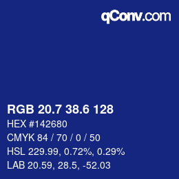 カラーコード: RGB 20.7 38.6 128 | qconv.com