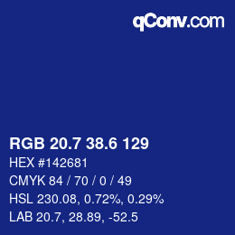 カラーコード: RGB 20.7 38.6 129 | qconv.com