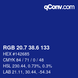 カラーコード: RGB 20.7 38.6 133 | qconv.com