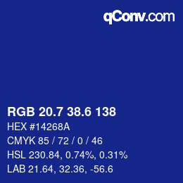 カラーコード: RGB 20.7 38.6 138 | qconv.com