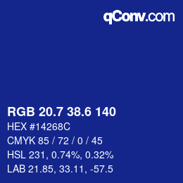 カラーコード: RGB 20.7 38.6 140 | qconv.com