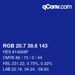 カラーコード: RGB 20.7 38.6 143 | qconv.com
