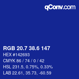 カラーコード: RGB 20.7 38.6 147 | qconv.com