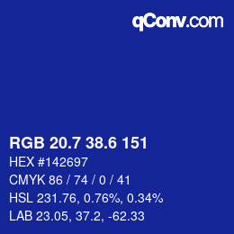 カラーコード: RGB 20.7 38.6 151 | qconv.com