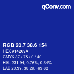 カラーコード: RGB 20.7 38.6 154 | qconv.com