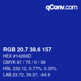 カラーコード: RGB 20.7 38.6 157 | qconv.com