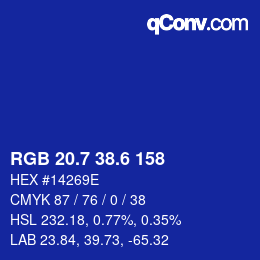 カラーコード: RGB 20.7 38.6 158 | qconv.com
