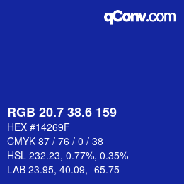 カラーコード: RGB 20.7 38.6 159 | qconv.com