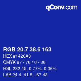 カラーコード: RGB 20.7 38.6 163 | qconv.com