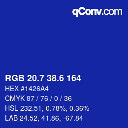 カラーコード: RGB 20.7 38.6 164 | qconv.com