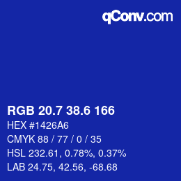 カラーコード: RGB 20.7 38.6 166 | qconv.com
