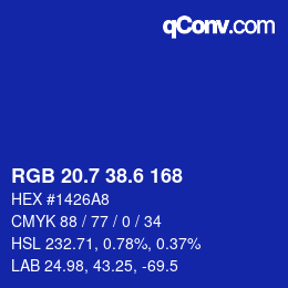 カラーコード: RGB 20.7 38.6 168 | qconv.com