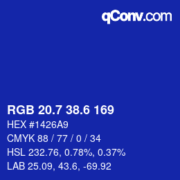 カラーコード: RGB 20.7 38.6 169 | qconv.com