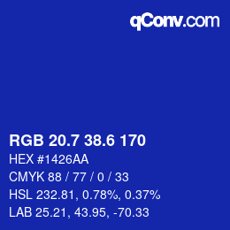 カラーコード: RGB 20.7 38.6 170 | qconv.com