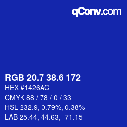 カラーコード: RGB 20.7 38.6 172 | qconv.com