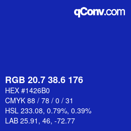 カラーコード: RGB 20.7 38.6 176 | qconv.com