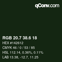 カラーコード: RGB 20.7 38.6 18 | qconv.com