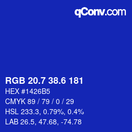 カラーコード: RGB 20.7 38.6 181 | qconv.com