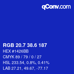 カラーコード: RGB 20.7 38.6 187 | qconv.com
