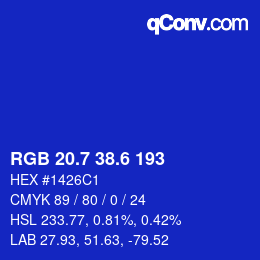 カラーコード: RGB 20.7 38.6 193 | qconv.com