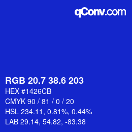 カラーコード: RGB 20.7 38.6 203 | qconv.com