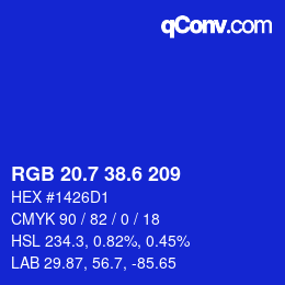 カラーコード: RGB 20.7 38.6 209 | qconv.com