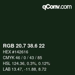 カラーコード: RGB 20.7 38.6 22 | qconv.com