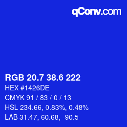 カラーコード: RGB 20.7 38.6 222 | qconv.com