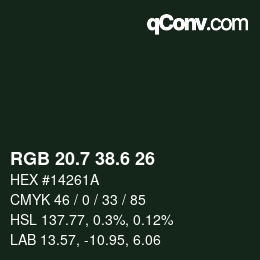 カラーコード: RGB 20.7 38.6 26 | qconv.com