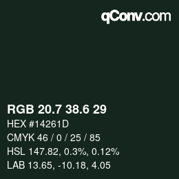 カラーコード: RGB 20.7 38.6 29 | qconv.com