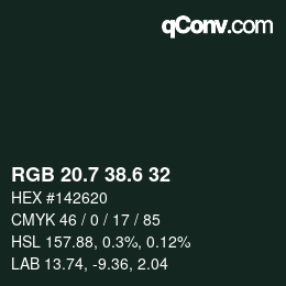 カラーコード: RGB 20.7 38.6 32 | qconv.com
