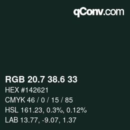 カラーコード: RGB 20.7 38.6 33 | qconv.com