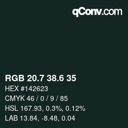 カラーコード: RGB 20.7 38.6 35 | qconv.com