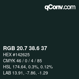 カラーコード: RGB 20.7 38.6 37 | qconv.com