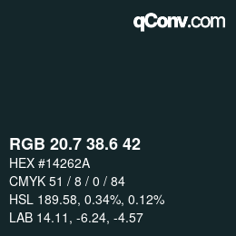 カラーコード: RGB 20.7 38.6 42 | qconv.com