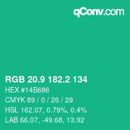 カラーコード: RGB 20.9 182.2 134 | qconv.com