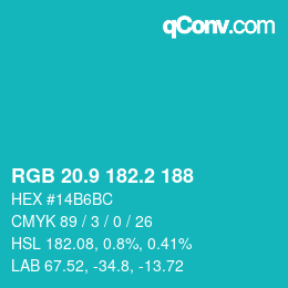 カラーコード: RGB 20.9 182.2 188 | qconv.com